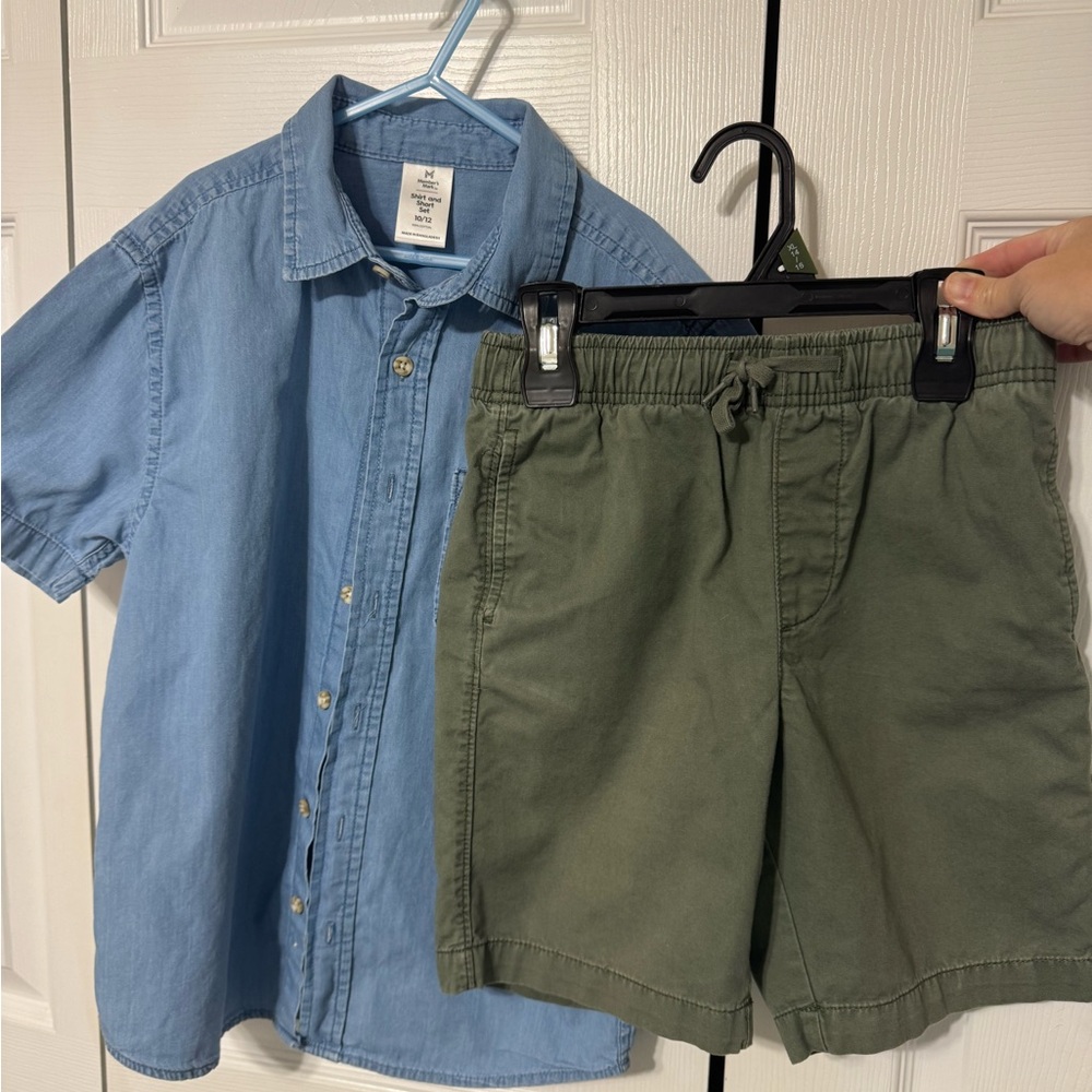 Boys Casual Set Chambray Shirt/short Set Size 10/12